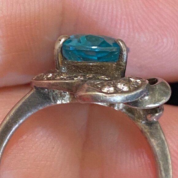 Ring Size 6.5 Blue Glass Sterling Silver 925 Women Semi-Precious Stone - Picture 3 of 9